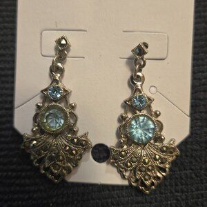 Vintage inlay blue filigree earrings